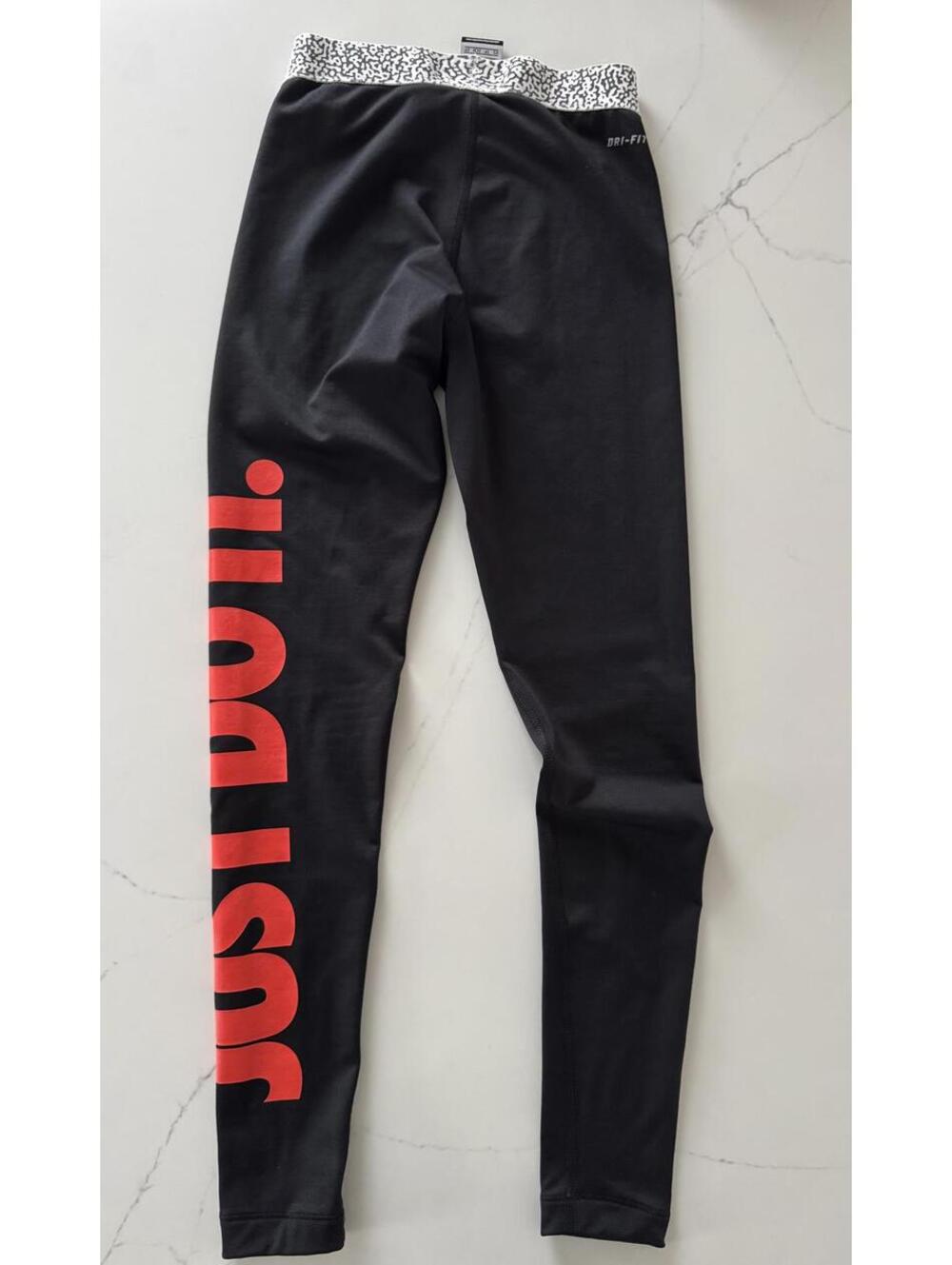 Nike Pro Dri-Fit Black Leggings with Red 'Just Do It' Slogan Size XS